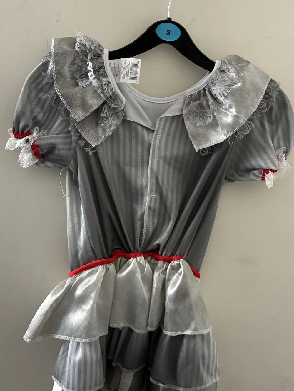Kids Silver Clown Costume Dress with Red Pom-Pom Accents